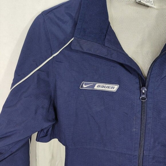 Nike Bauer Hockey Full Zip Jacket Women Size L Vented Zip Pockets Blue Tan - Picture 2 of 10